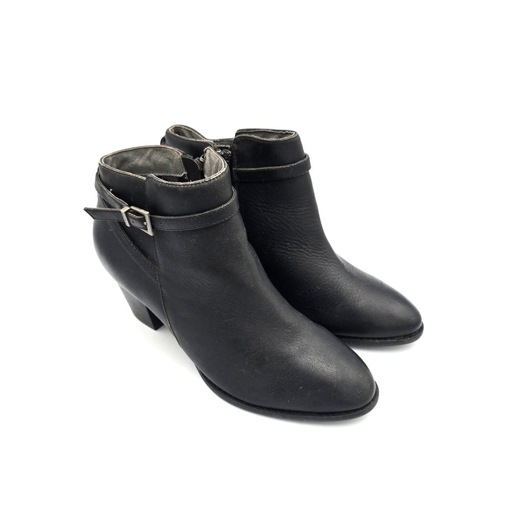 Vionic Upton Women's Black Leather Ankle Bootie Block Heel Side  Zip 8 Size
